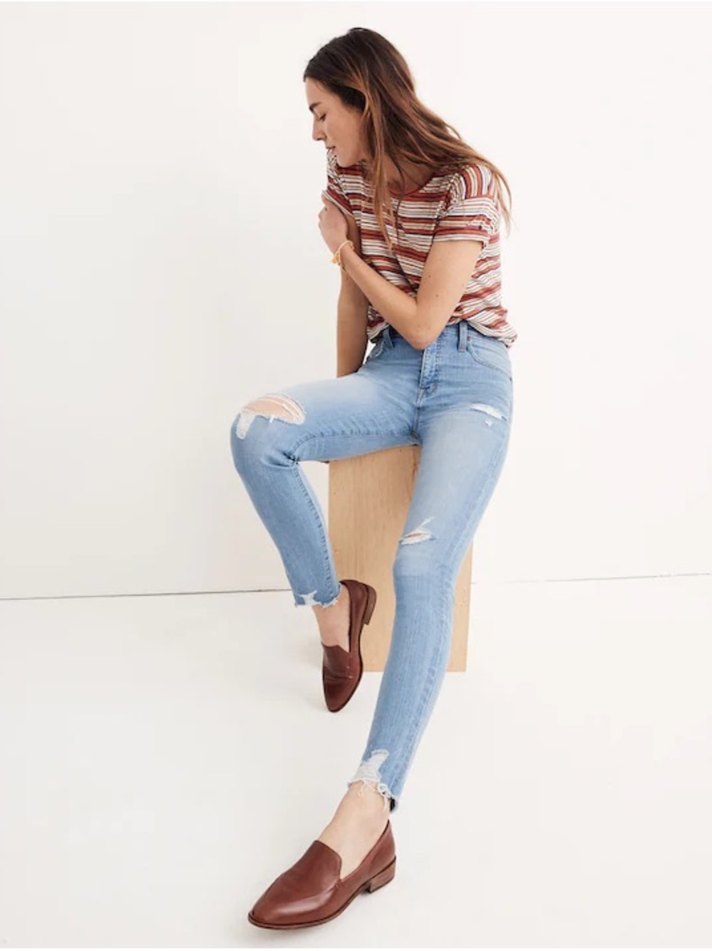 Madewell Distressed 9” High Rise Raw Ankle skinny Jean Ontario Wash Size 25 NWOT
